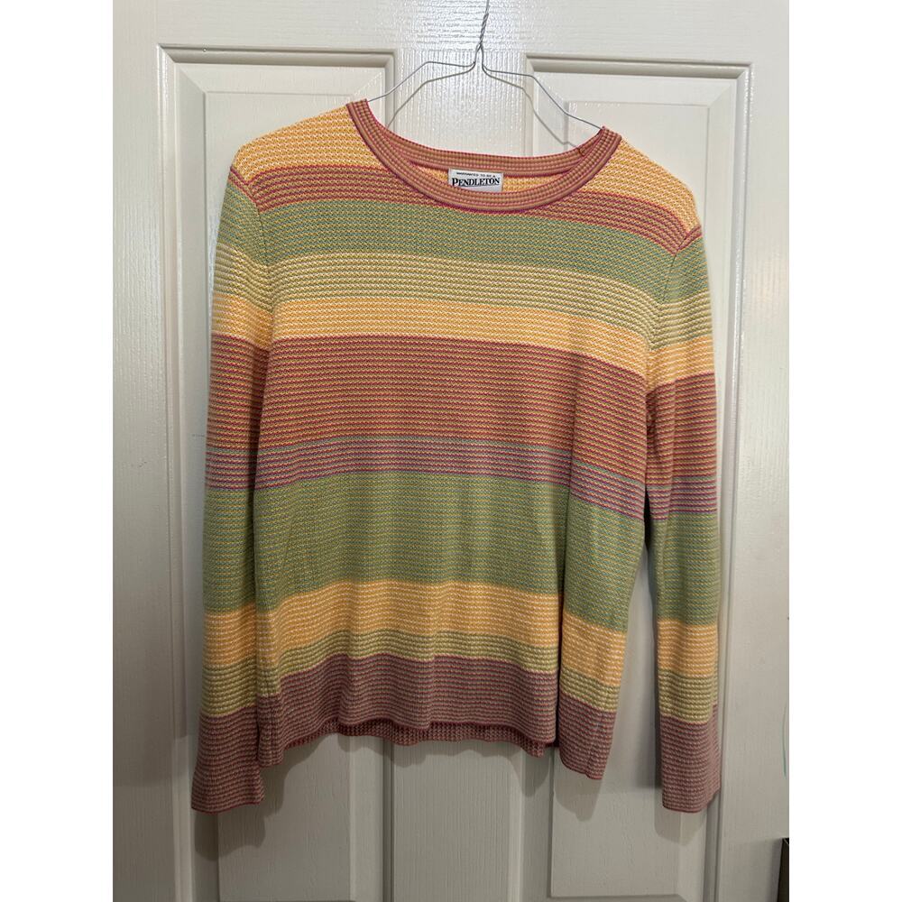 Pendleton Sweater 100% Cotton Crew Neck Striped Print Multicolor Size Medium - Picture 7 of 7